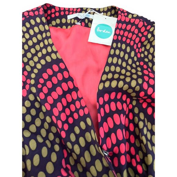 Boden Geometric Dot Silk Blend Wrap Dress | Size 6 R, Brown Coral Olive, WH303 - Picture 9 of 12